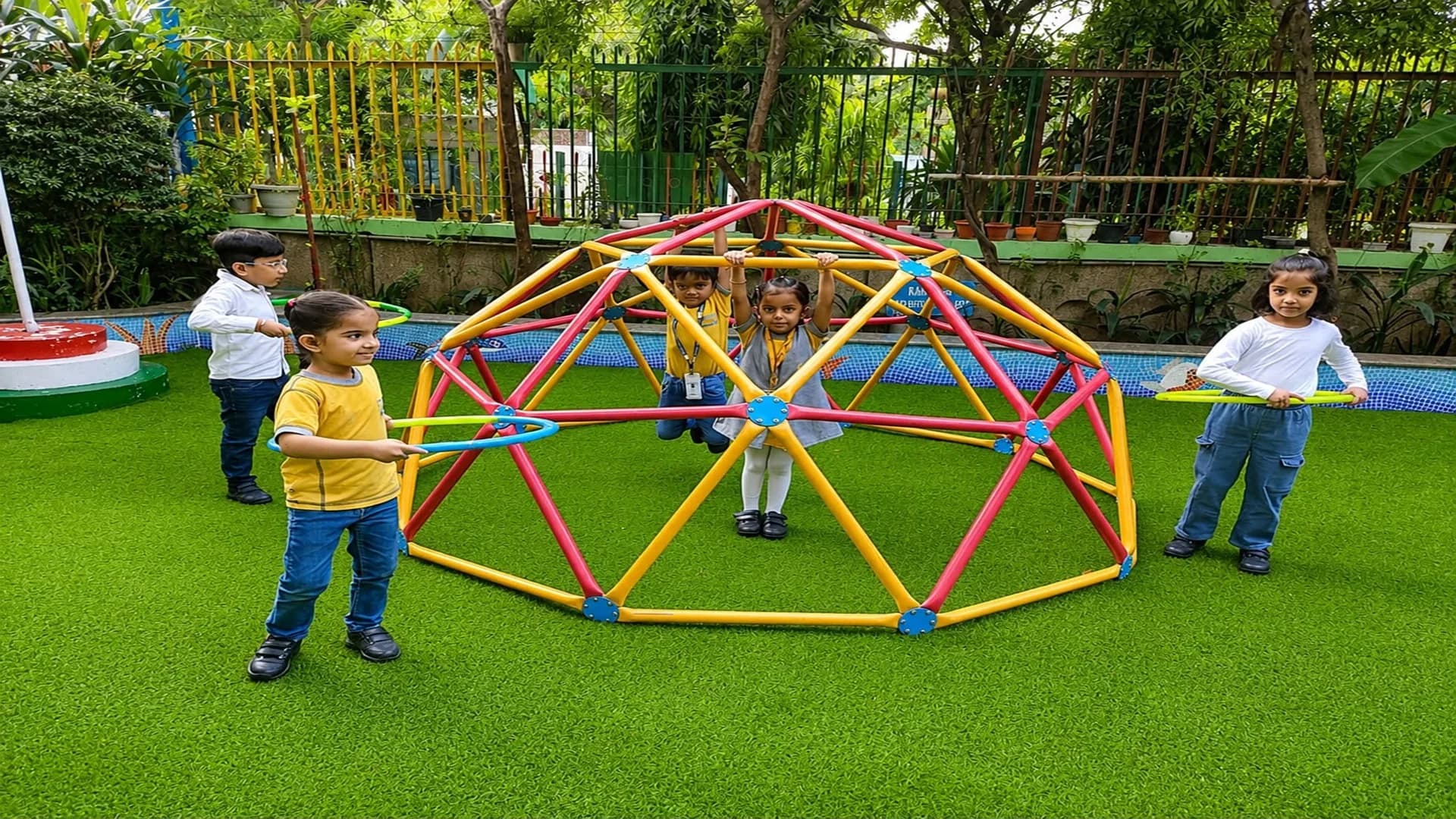 Young Salwan Junior School students playing together on campus